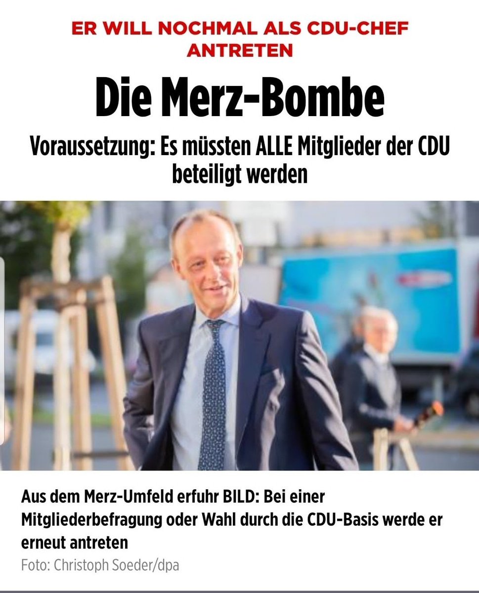 Prognose:
Friedrich #Merz wird wieder genauso zuverlässig an der Kandidatur für den Parteivorsitz der #CDU scheitern wie der HSV am Wiederaufstieg.