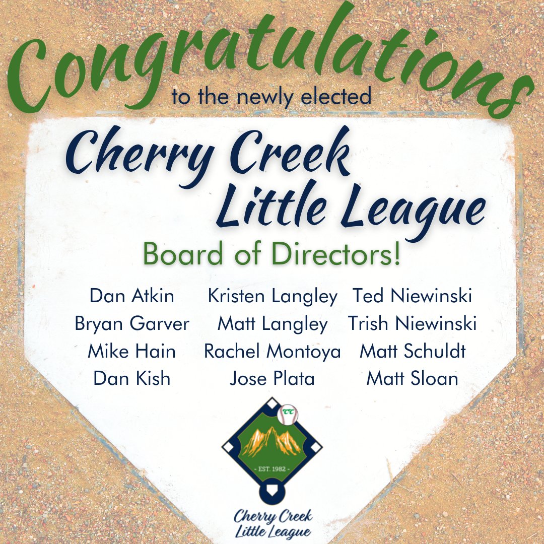 CherryCreekLL's tweet photo. Welcome to the new and returning members of the CCLL Board of Directors! 👏👏👏👏 We still have an opening for a Marketing &amp; Sponsorships Coordinator and we're also always looking for volunteers to help with the fields, concessions at Mission Viejo, and coaches! https://t.co/qa39hvDZfC