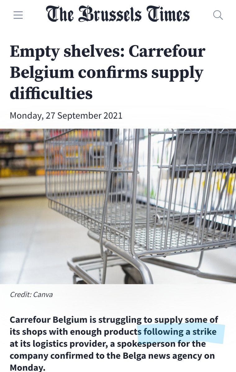 localnotail's tweet photo. Genuinely embarrassed for die-hard Brexiters on  #BloodyBrexit hashtag trying to draw equivalence between empty shelves in Belgium (after a strike at a Carrefour distribution centre last Monday)
&amp; UK's serious long-standing shortages which have us begging help from EU residents https://t.co/UGvr0XyHmx
