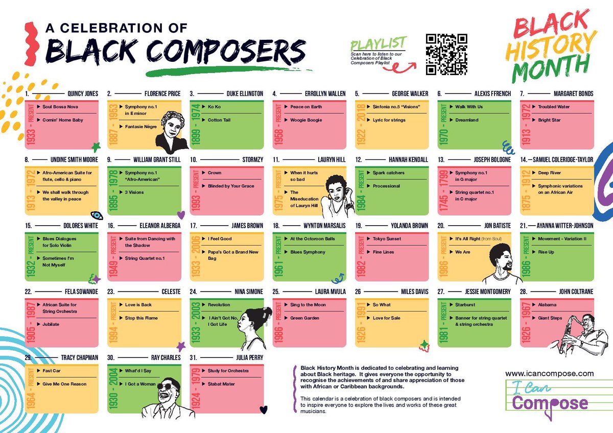To celebrate #BlackHistoryMonth  take a listen to some fabulous pieces of music by extremely talented musicians, thank you @i_can_compose for the great calendar! #candomusic #musiced
