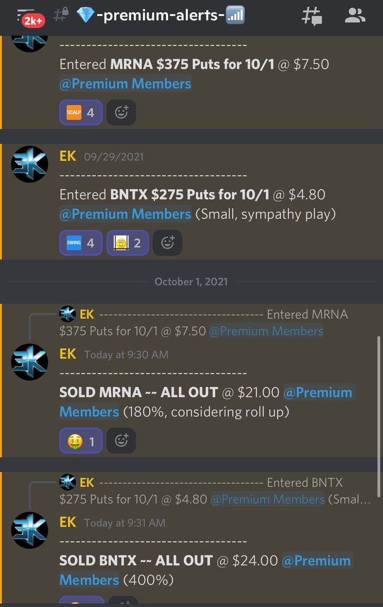 tradingwithek's tweet image. Not the easiest week but still a MASSIVE one! 💰

ALL Alerted:
- $TSLA 780C hit 132% (12.00 - 27.90)
- $NFLX 595C hit 318% (5.50 - 23.00)
- $MRNA 375P hit 573% (7.50 - 50.50)
- $BNTX 275P hit 786% (4.80 - 42.55)
- $MRNA 340C hit 180% (3.30 - 9.25)

❤️/RT to help a brother out! 🎯