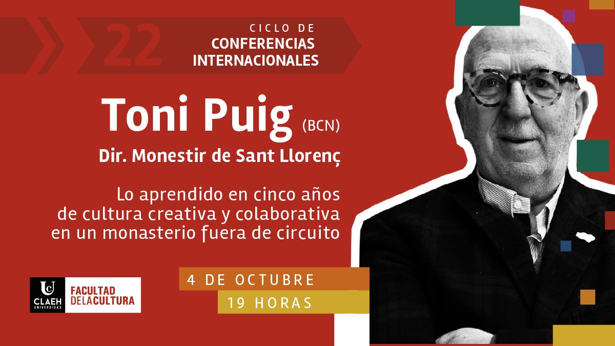 GestionClaeh's tweet photo. Toni Puig vuelve a visitar la Facultad de la Cultura para compartir  lo que ha aprendido en cinco años de cultura creativa y colaborativa en el Monasterio de Sant Llorenç.

📅 4 de octubre, 19h, por Zoom

 Info por costos e inscripciones:
📧  admisiones@claeh.edu.uy 
#uclaeh #tgc https://t.co/TgpXu6sS1i