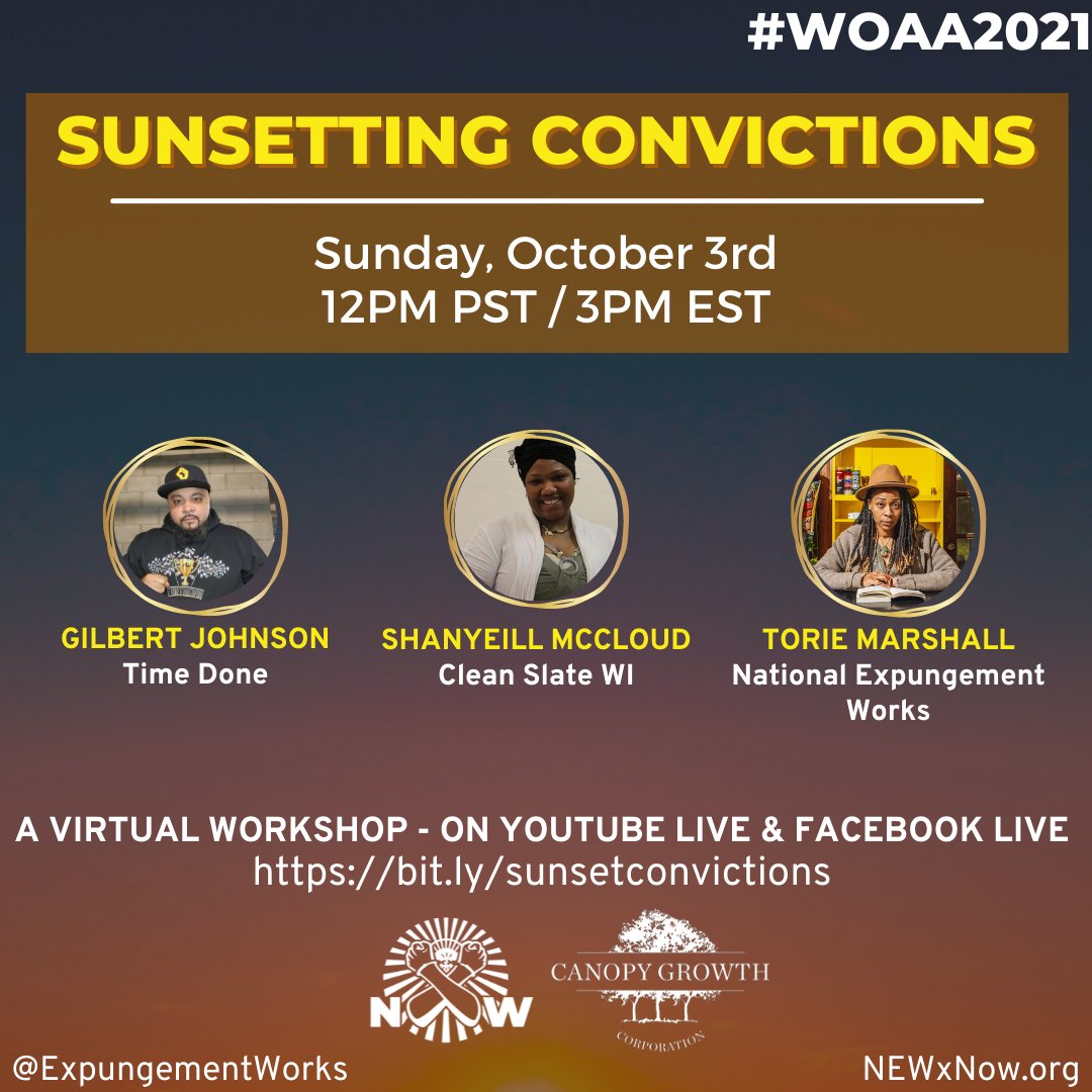 The definition, benefits and requirements of expungement or record sealing varies by state often causing confusion. 
Featuring Gilbert Johnson of @timedoneus and Shanyeill McCloud of Clean Slate Wisconsin, moderated by Torie Marshall of @expungementworks. 

#WOAA2021