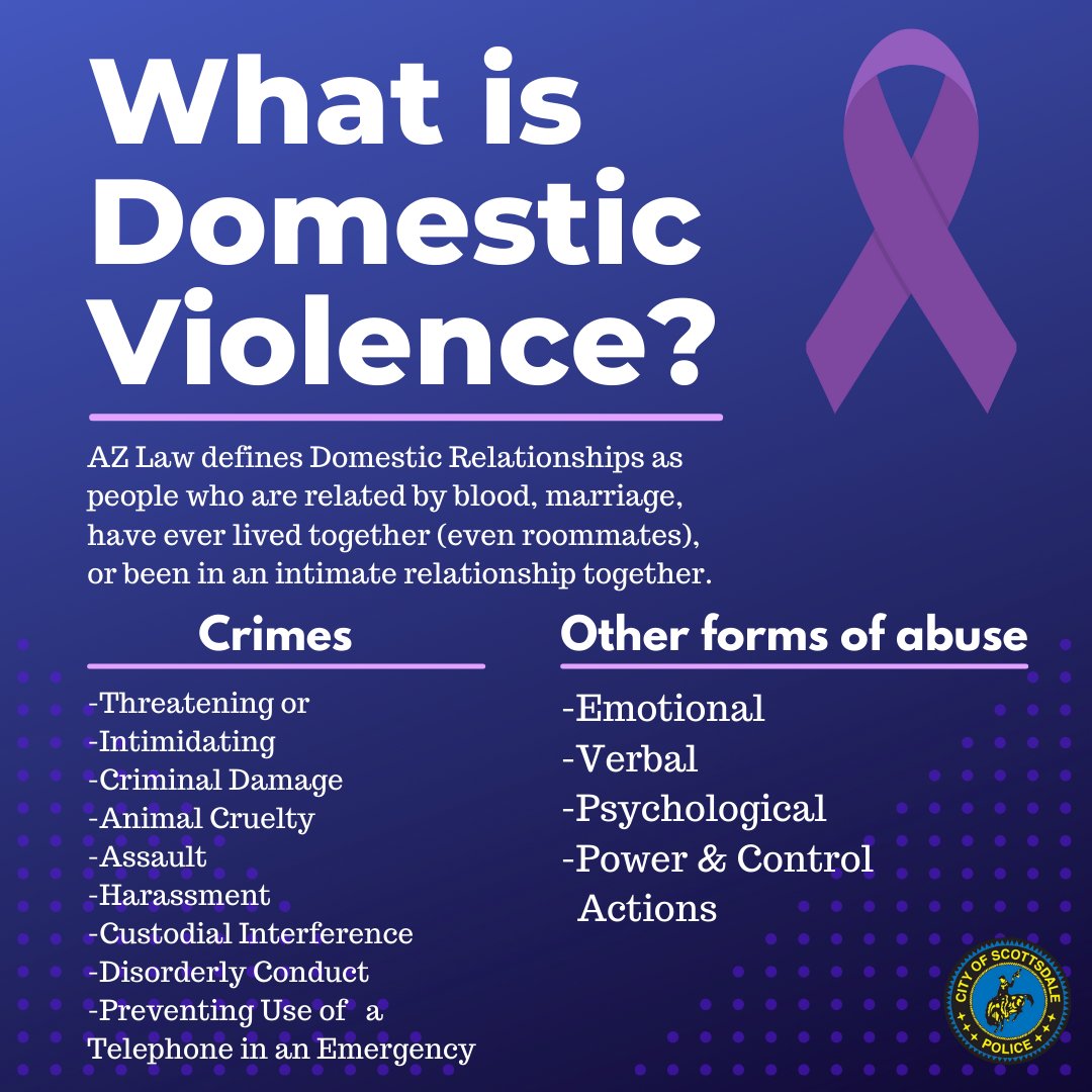 ScottsdalePD's tweet photo. October is Domestic Violence Awareness Month. The Scottsdale Police Department is raising awareness all month long with the hope to inform the community and discuss ways we can help & support those who are affected by it.💜
#ThisIsDV #EndDVinAZ #Every1KnowsSome1 #DVAM2021 https://t.co/G6qfwaMQwy
