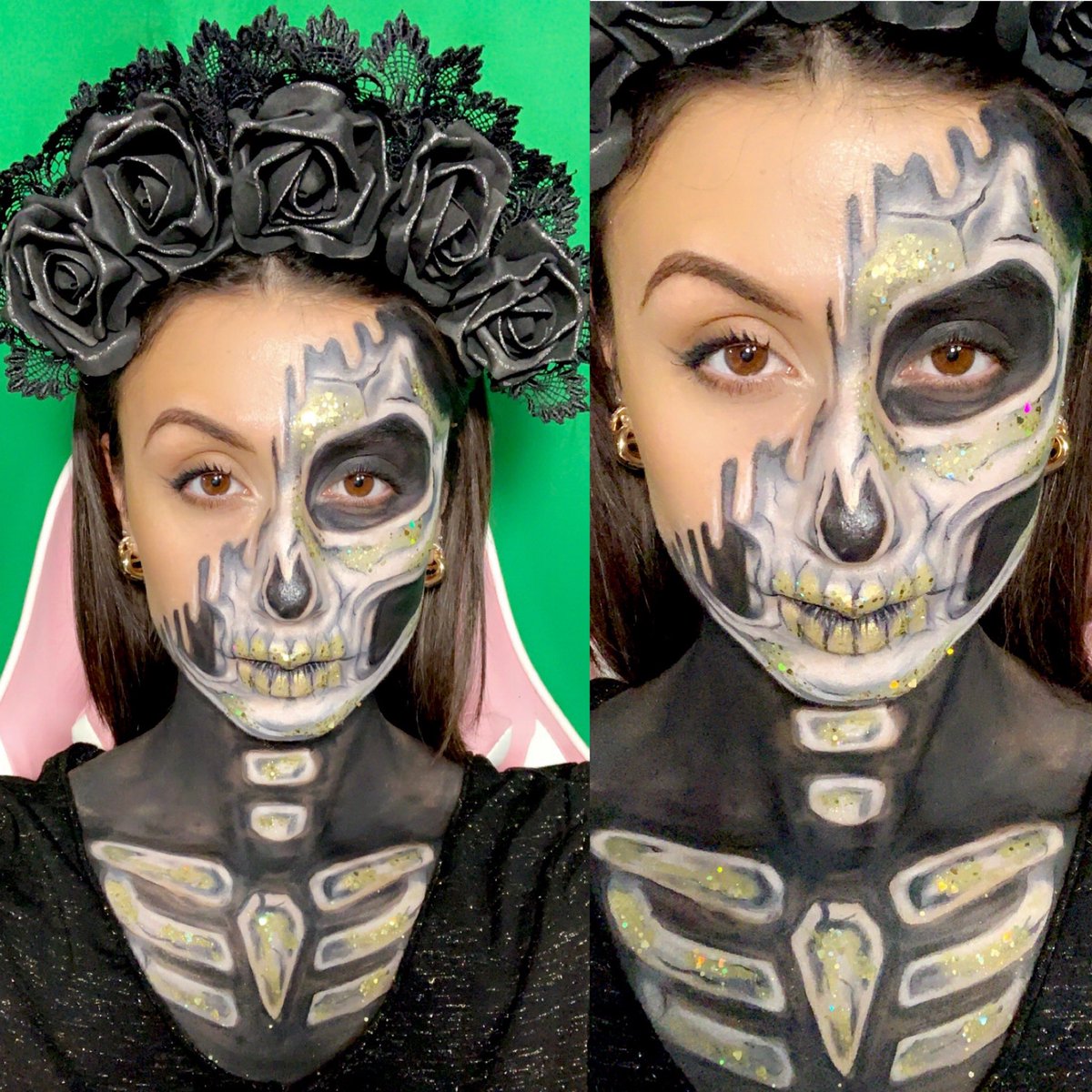 TahraMalik's tweet photo. Warming up with this years spooky looks and my first one for October had to be a skeleton of course 😉😂💀 #twitchaffiliate #twitchstreamer #facepaint #facepainting #skeletonmakeup #skeletonfacepaint https://t.co/5r45QdfEiB
