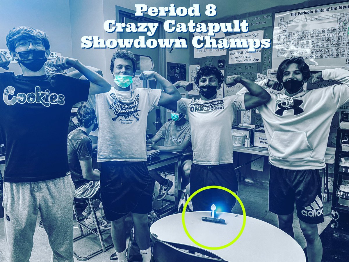 PhilJanuszewski's tweet photo. Period 8 #JayPhysics put on quite the Catapult Battle…but Lab Table 2 stormed the castle in the very end. Congrats Gents. https://t.co/QF1s4cvmql