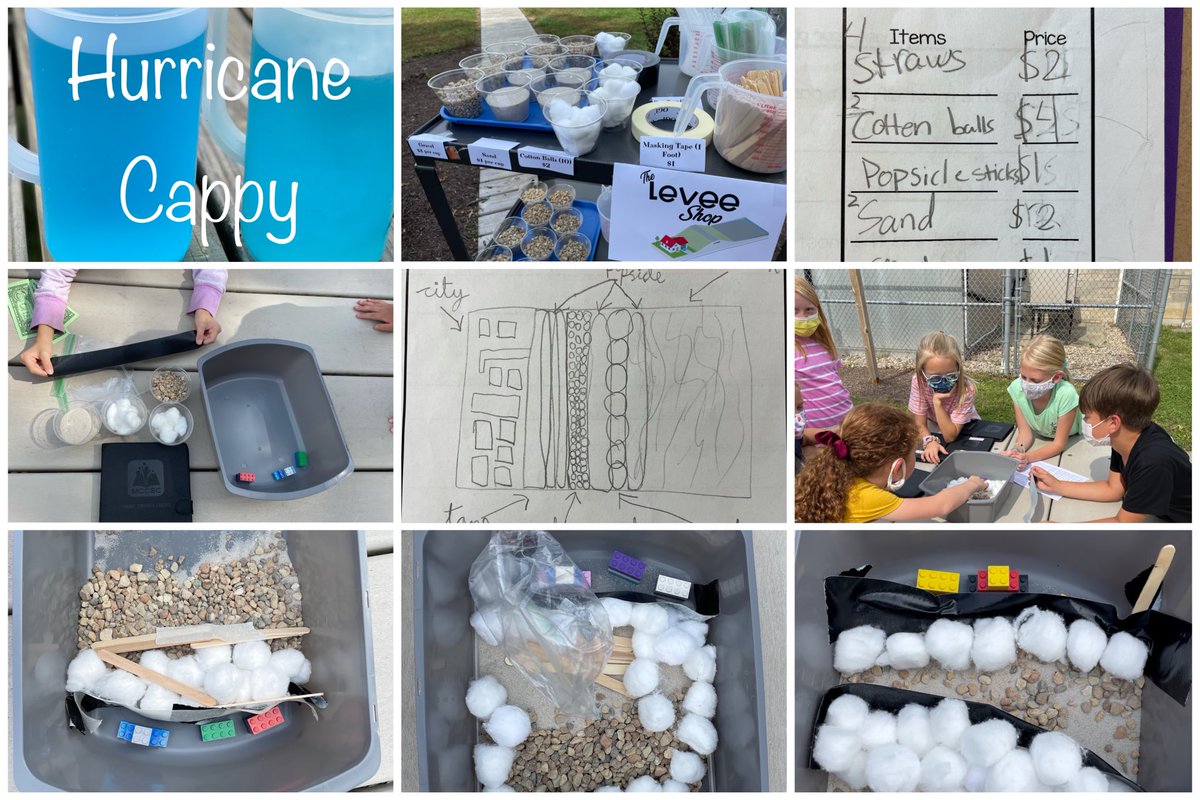 cappy812's tweet photo. We’ve been learning about extreme weather. We studied,  planned, and built levees. Check out our pics and videos! @MCCSC_EDU @BinfordBadgers @RogBinPTO https://t.co/NU6WZlAPYb