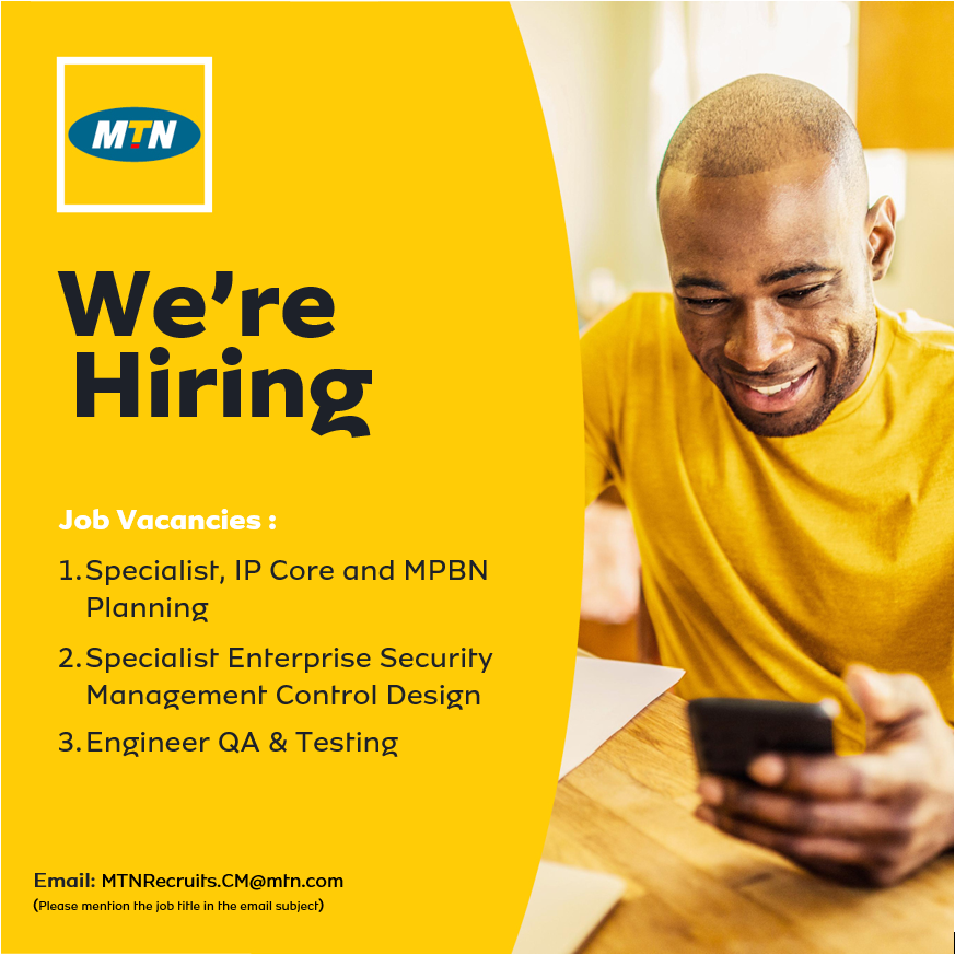 MTNCameroon's tweet photo. Y'ello!
MTN Cameroon is hiring!!
For vacancies and opportunities with MTN Cameroon, please follow the link below.

https://t.co/DC9zewKkTG

#vacancies, #hiring, #Information_System, #TechnologyJob https://t.co/2YaSm9eSkH