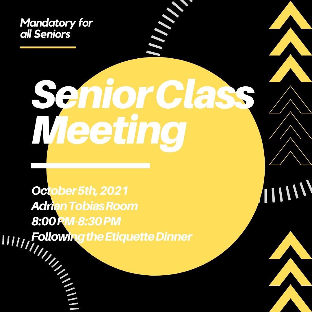 Seniors!! There will be a class meeting on Tuesday, October 5th following the Etiquette Dinner! It is finally time to start thinking about your class gift🎓