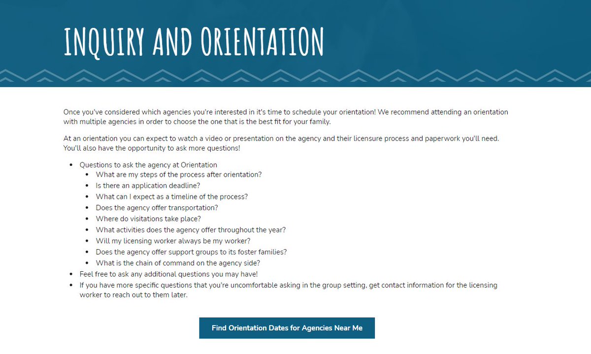 FCNavigators's tweet photo. Are you interested in foster care and curious about what agencies in your area have to offer? The best way to find out is by attending orientations! To learn more about what to expect from an orientation, head to https://t.co/CGG4Un81Ht.

#FCNP #FosterCare #Adoption #KinshipCare https://t.co/Jhd5VmChPg