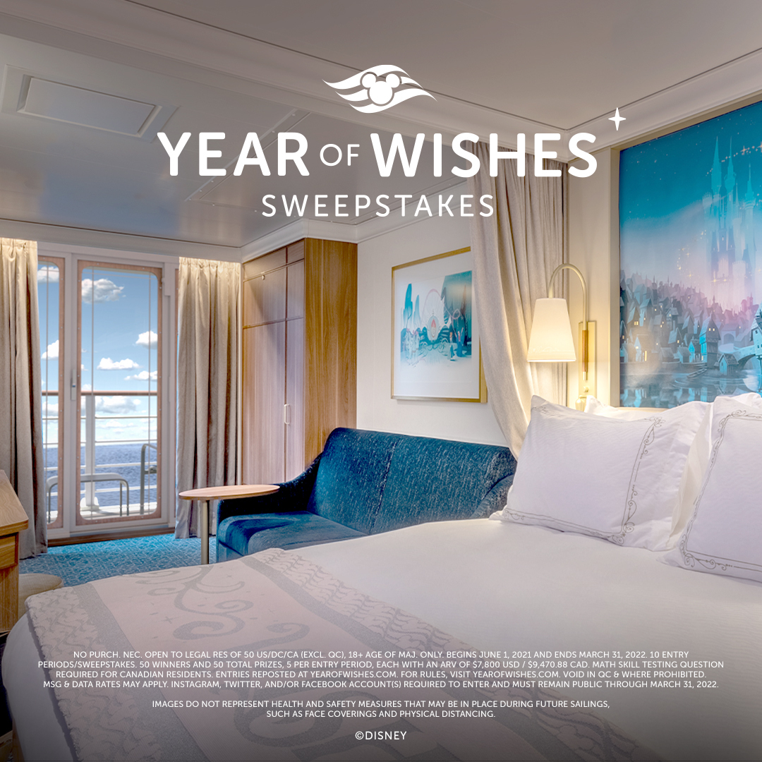 DisneyCruise's tweet image. Enter for a chance to win a Disney Wish vacation! Share a pic of how you’d make your stateroom feel homey and include #YearOfWishes, #Sweepstakes, &amp;amp; follow &amp;amp; tag  @DisneyCruise. NO PURCH. NEC. Ends 3/31/22. 18+, US &amp;amp; CA (excl. QC) only. 
Rules: YearOfWishes.com/en-us/Rules