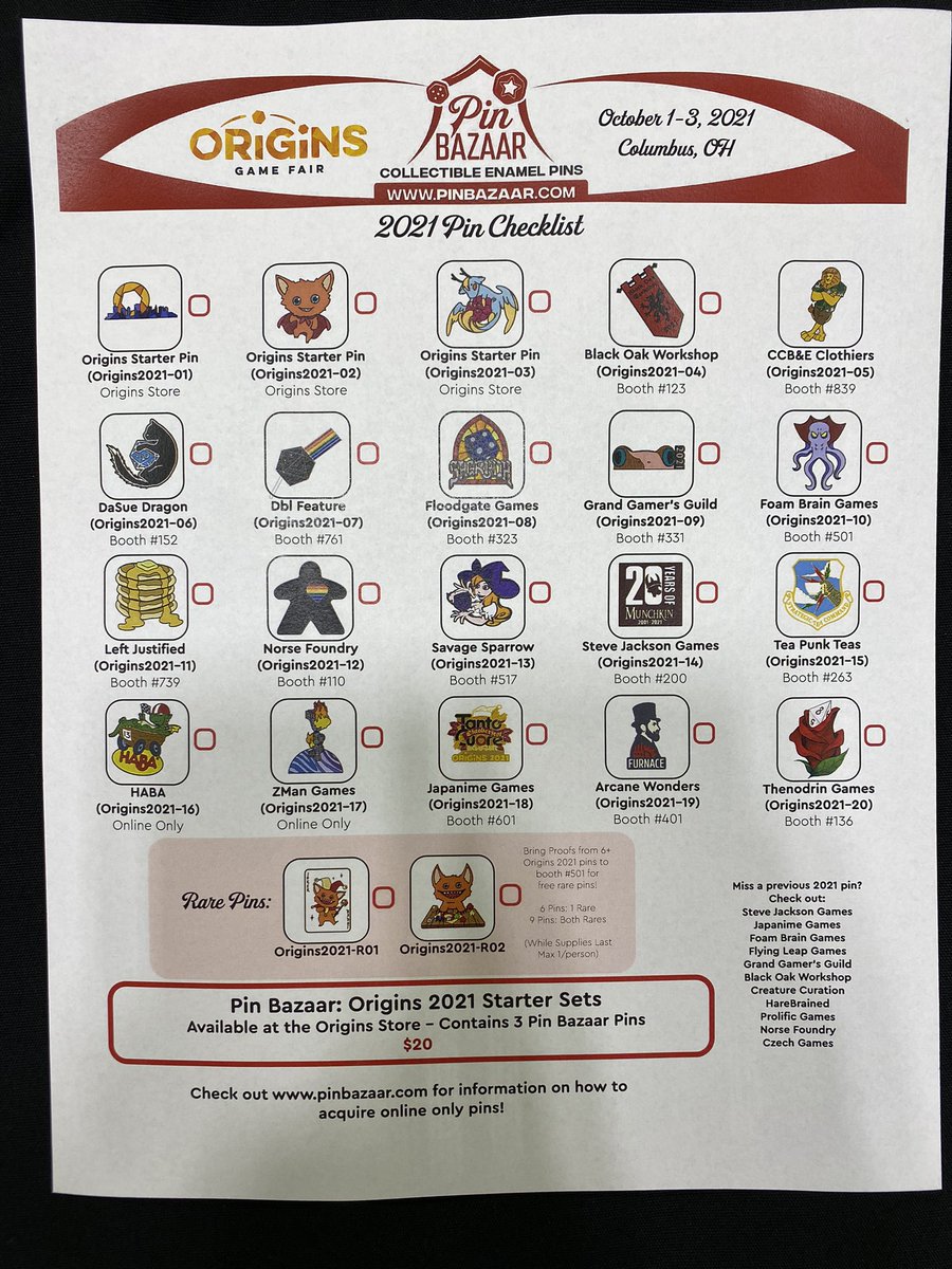 yesboardgames's tweet photo. #OriginsGameFair #pin #pintrading #2021 is going on this year! #columbus https://t.co/9lnb3pWics