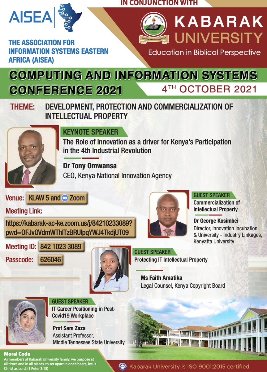 Looking forward to partner with <a href="/KabarakUniv/">Kabarak University</a> as #Keynote Speaker to amplify #Innovation #COmmerncialization #4IR, as we build momentum to Kenya Innovation Week <a href="/KenyaInnovWeek/">Kenya Innovation Week 2024</a> in Dec 2021. kenyainnovationweek.com <a href="/KENIAupdates/">Kenya National Innovation Agency (KeNIA)</a>
