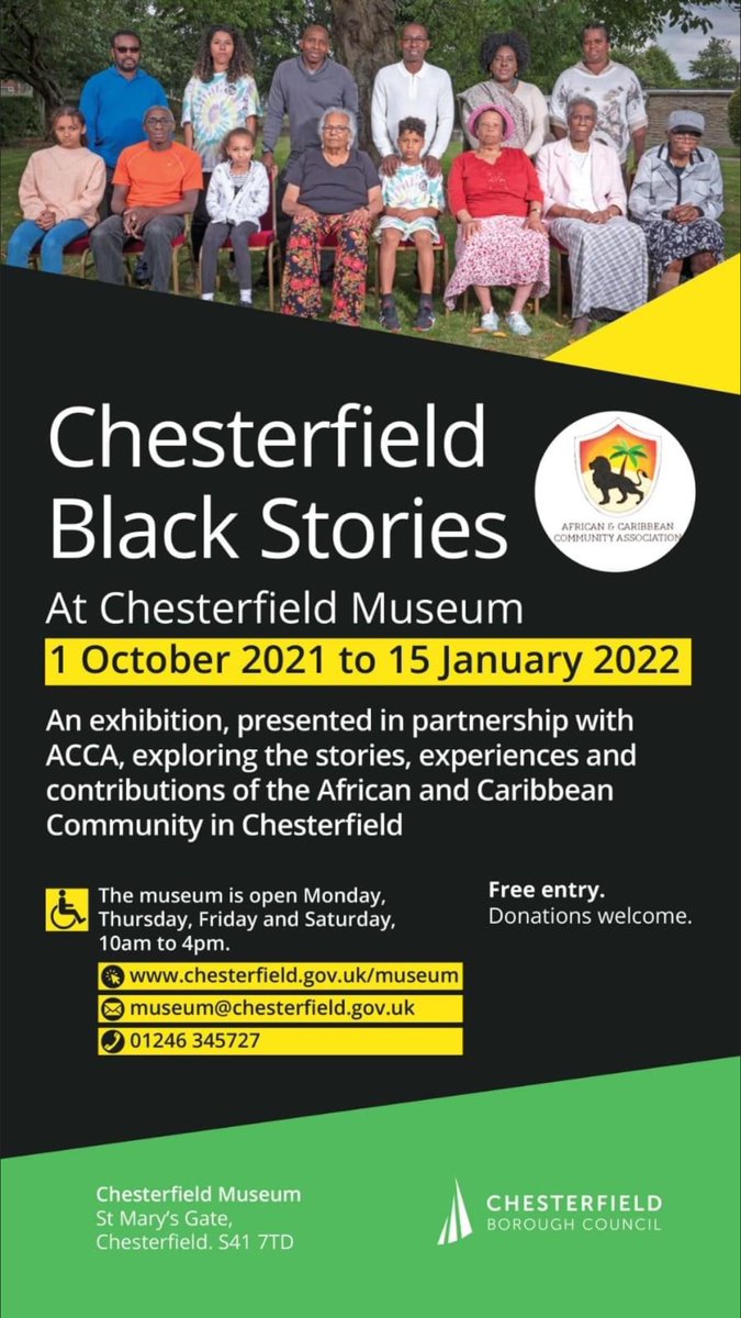 Free entry to an exhibition exploring the stories, experiences and contributions of the Black African and Caribbean community in Chesterfield at Chesterfield Museum 1 Oct 2021 - 15 Jan 2022 @DCHS_BAME #BlackHistoryMonth