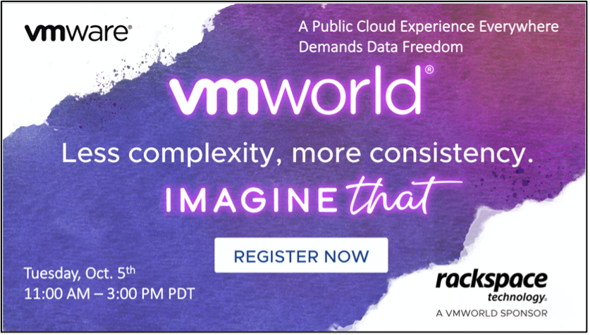 Rackspace's tweet photo. A #publiccloud experience demands #data freedom: a riveting conversation lead by @MikeJLevy, Rackspace's Director of Product. Only in #VMworld2021! Also, receive a Nike gift card for $125 as a thank you for attending our session! Register today: https://t.co/hu9GGNXcIR https://t.co/oC4q7qqXfo