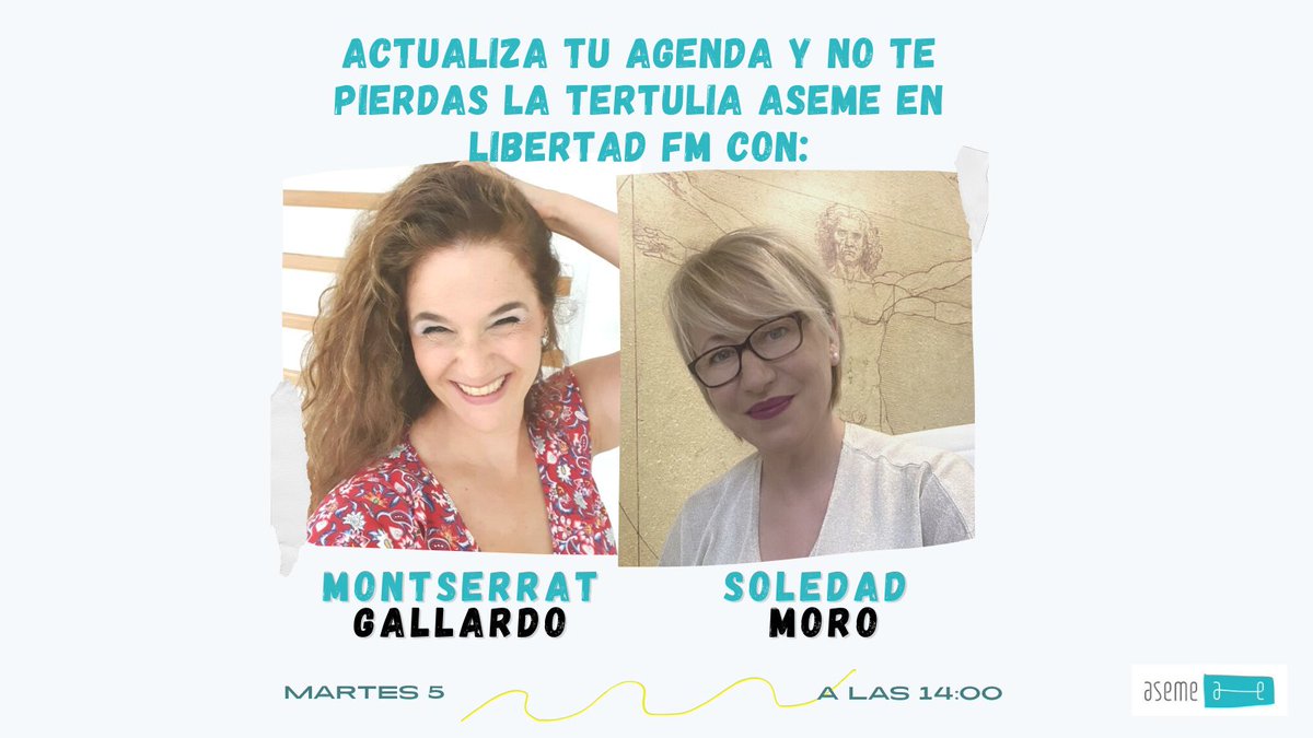 AsemeMadrid's tweet photo. Actualiza tu agenda y no te pierdas a Montserrat Gallardo de Woman Space Gym y a Soledad Moro de Firetecnia el próximo martes a las 14:00 en LibertadFM

#SoyEmpresaria #SoyASEME @LibertadFm107 @WomanSpaceGym https://t.co/wXt9WrCNUb