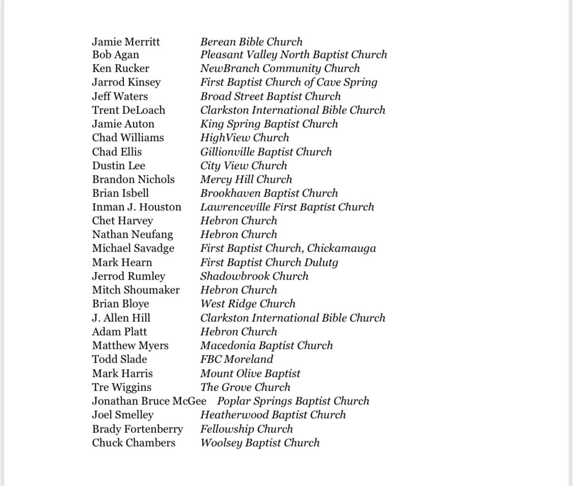 LandonDowden's tweet photo. Georgia Baptist pastors have come together to send a single message to the executive committee trustees and leadership: Listen to the messengers. Here is our statement: https://t.co/mQYMI1ZPDS
