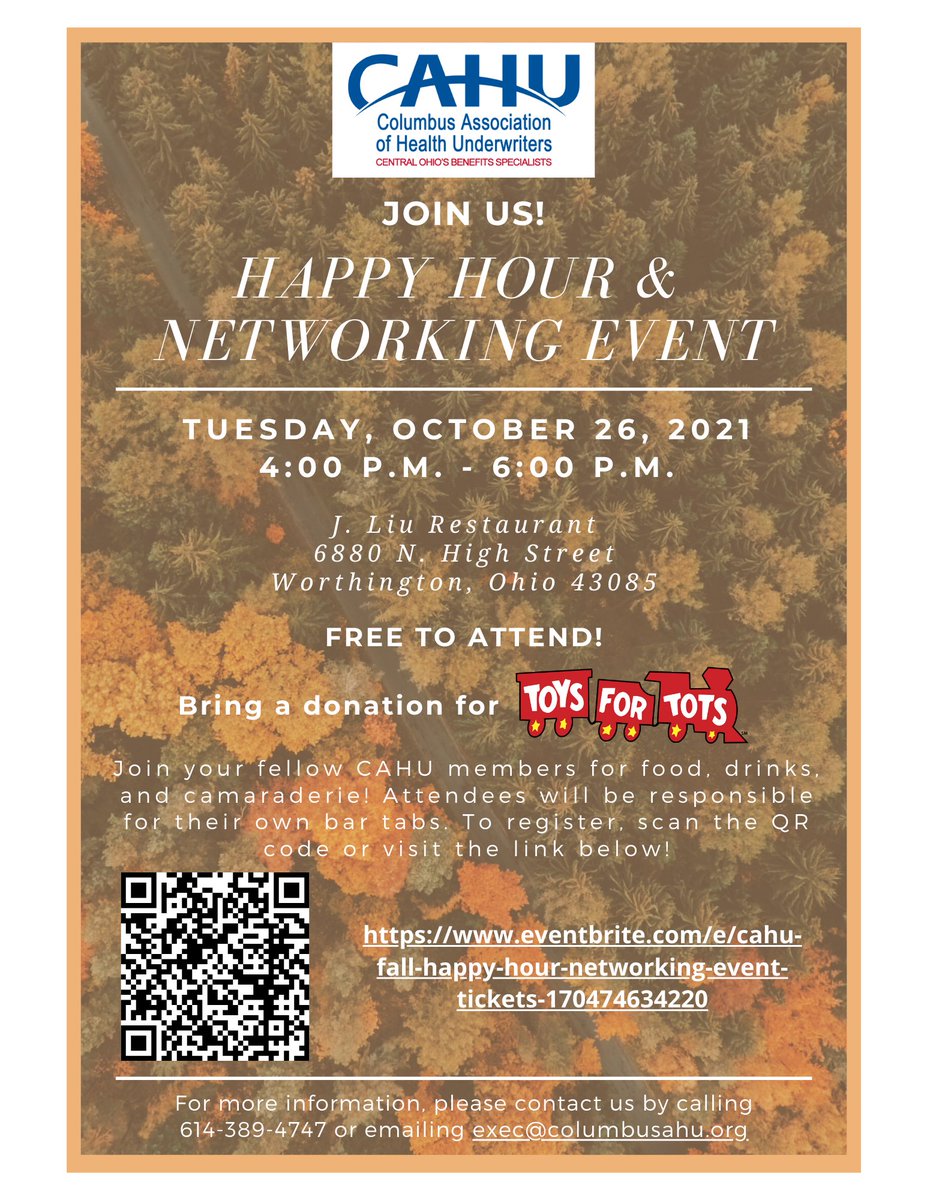 NABIPColumbus's tweet photo. Join us on 10/26 for a Fall Happy Hour and Networking Event! This event is free to attend, but we ask that you bring a donation for Toys for Tots! RSVP here:
https://t.co/qjirMO3nIx https://t.co/OK916tcfFZ