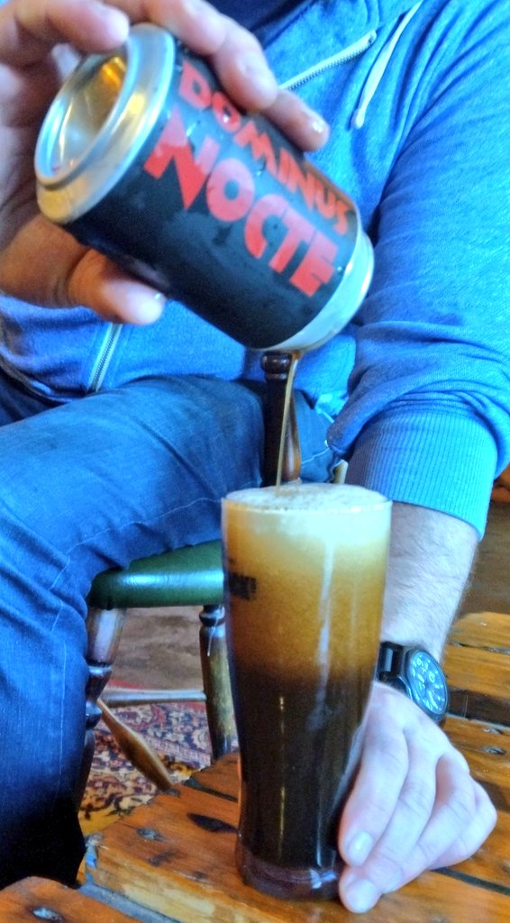 LucyCorne's tweet photo. Dominus Nocte, the latest beer from @400Brewery launches today. Beautiful nitro stout. Come join us now @bananajamcafe (upstairs) for a can or two https://t.co/rI0Opm5ZwA