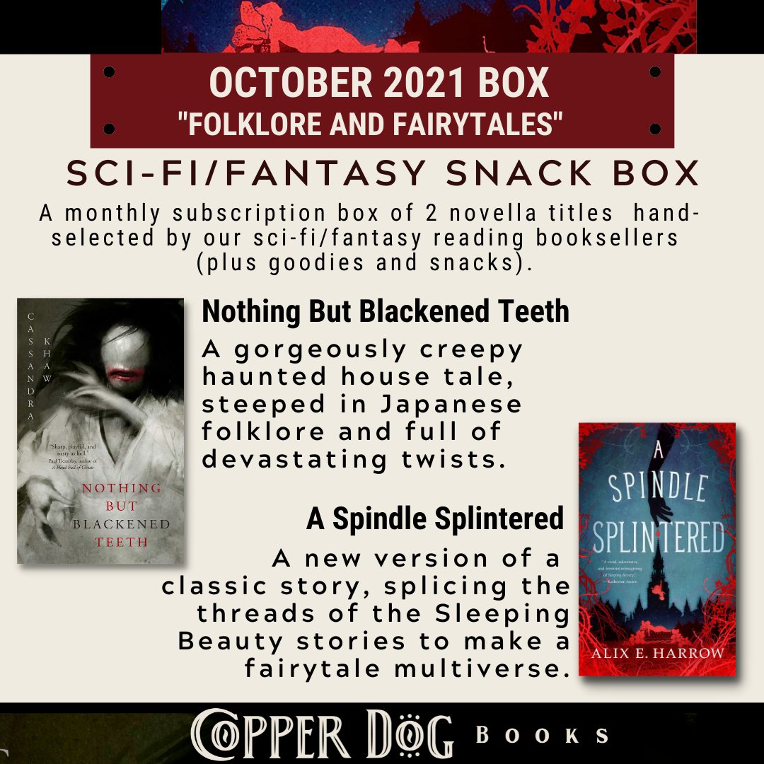 Do you love spooky stories?💀

Celebrate Halloween with our October Snack Box: fairytales and folklore. 

If you are obsessed with haunted house stories, or believe that fairytales need a multiverse, this is the snack box for you. 

Treat yourself:
copperdogbooks.com/SFFBox