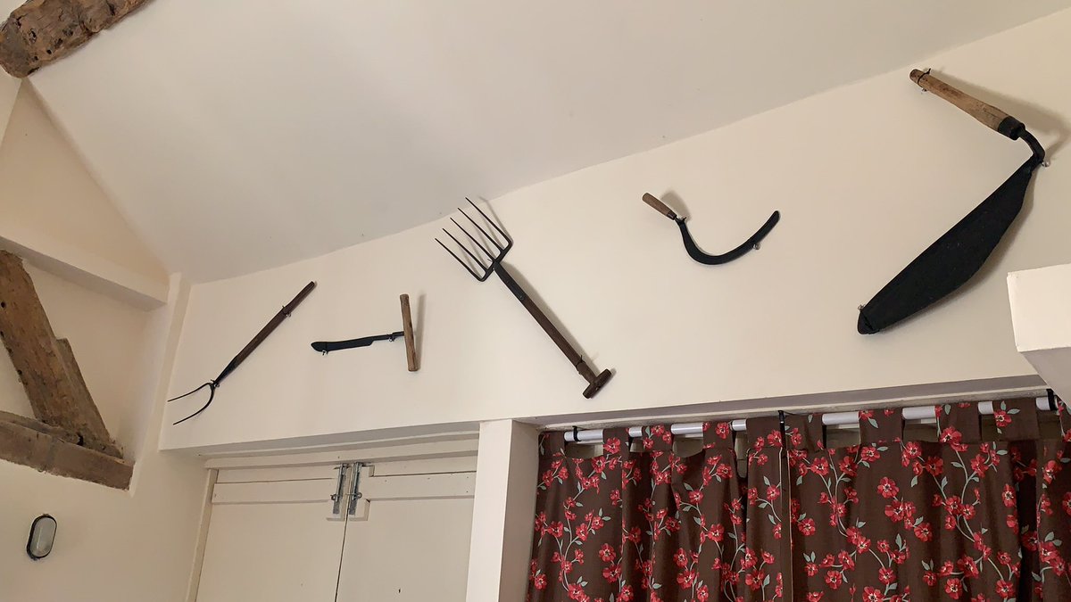 Finally put old farm implements on the wall- found most in the old barns when we moved here years ago. I like a bit of history every now and then. Hopefully won’t fall on my head though!!