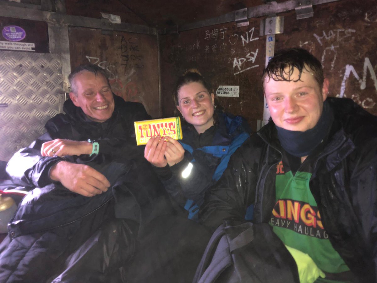PRRoffey's tweet photo. When sheltering in a hut at the top of Ben Nevis, what better than sharing some Tony's Chocoloney??! 🤣 🏔 Thanks @TonysChocoUK_IE and @eXPD8_fm for keeping us going!! 100% shareable, 100% slave free https://t.co/efK2awVhrM