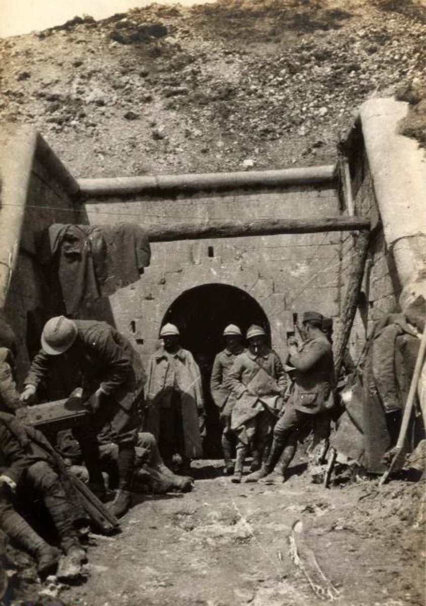 South entrance of the Quatre Cheminées cave shelter April 2018, and June 1916, Verdun. After disarmament the French army was planning to destroy the cave shelter, but the Battle of Verdun caused them to keep it as a first aid station. #WW1 #Verdun #France