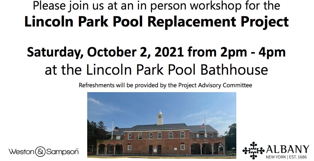 The Lincoln Park Alliance (@lpa_albany) on Twitter photo Pool design workshop tomorrow! 2-4 PM Sat. at the Lincoln Park Pool Bathhouse. Please share <a href="/AlbanyNYLibrary/">Albany Public Library</a> <a href="/ELEVATE518/">E.L.E.V.A.T.E 518</a> <a href="/ProjectTRY_/">Project TRY</a> @samfein518 @PatriciaFahy109 @gabriellaforalb <a href="/Carolyn4Albany/">Carolyn McLaughlin</a> <a href="/ALBChiefAuditor/">Albany Chief City Auditor, Dr. Dorcey Applyrs</a> @CathyFahey7 <a href="/shugheswrites/">Steve Hughes</a> <a href="/johnmcdonald108/">John T. McDonald III - Member of NYS Assembly</a> <a href="/soniafrederick0/">Sonia Frederick</a> Pool design workshop tomorrow! 2-4 PM Sat. at the Lincoln Park Pool Bathhouse. Please share <a href="/AlbanyNYLibrary/">Albany Public Library</a> <a href="/ELEVATE518/">E.L.E.V.A.T.E 518</a> <a href="/ProjectTRY_/">Project TRY</a> @samfein518 @PatriciaFahy109 @gabriellaforalb <a href="/Carolyn4Albany/">Carolyn McLaughlin</a> <a href="/ALBChiefAuditor/">Albany Chief City Auditor, Dr. Dorcey Applyrs</a> @CathyFahey7 <a href="/shugheswrites/">Steve Hughes</a> <a href="/johnmcdonald108/">John T. McDonald III - Member of NYS Assembly</a> <a href="/soniafrederick0/">Sonia Frederick</a>