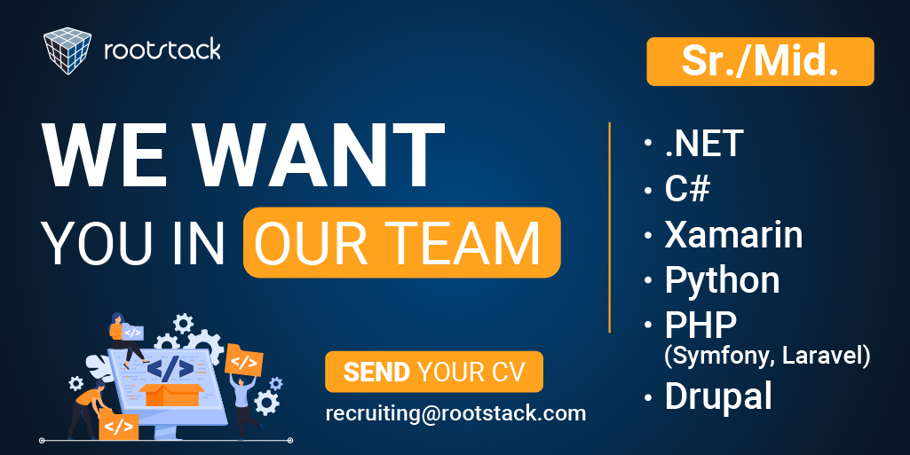 RootstackHR's tweet image. We want you to be part of our team!
We are looking for new developers and QA, you just have to send your CV to recruiting@rootstack.com or write a DM and we will give you all the details. Rootstack is the starting point for a bright future.
