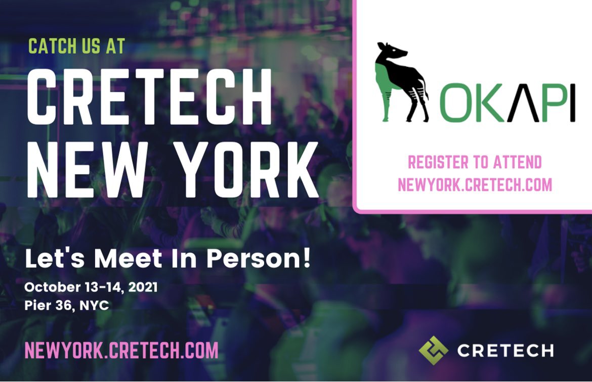 Jill_Powers's tweet image. Planning on attending CREtech New York? If so, stop by our booth (B2) in the expo hall &amp;amp; say hello. We will be doing product demonstrations of our AI-based CRE Risk Analysis platform &amp;amp; have fun giveaways &amp;amp; raffles.
Use our code OKAPINYC for 25% off. #CREtechNewYork2021