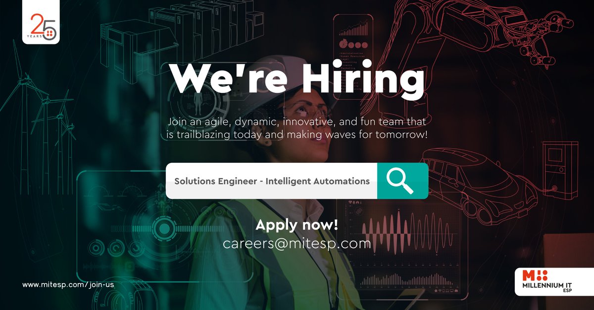 MillenniumITESP's tweet photo. We're expanding our #IntelligentAutomations Team and we're looking for:
- A Pre-Sale Engineer. For more info: https://t.co/CPFdUAw6mJ
- A Solutions Engineer. For more info: https://t.co/MXQXp8tgre
#MITESP #VacancyAlert #PreSalesEngineer #SolutionsEngineer #EnterpriseIT https://t.co/35UDU1X5o2