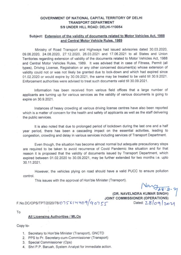 Extension of validity of documents related to MVAct till 30 November.