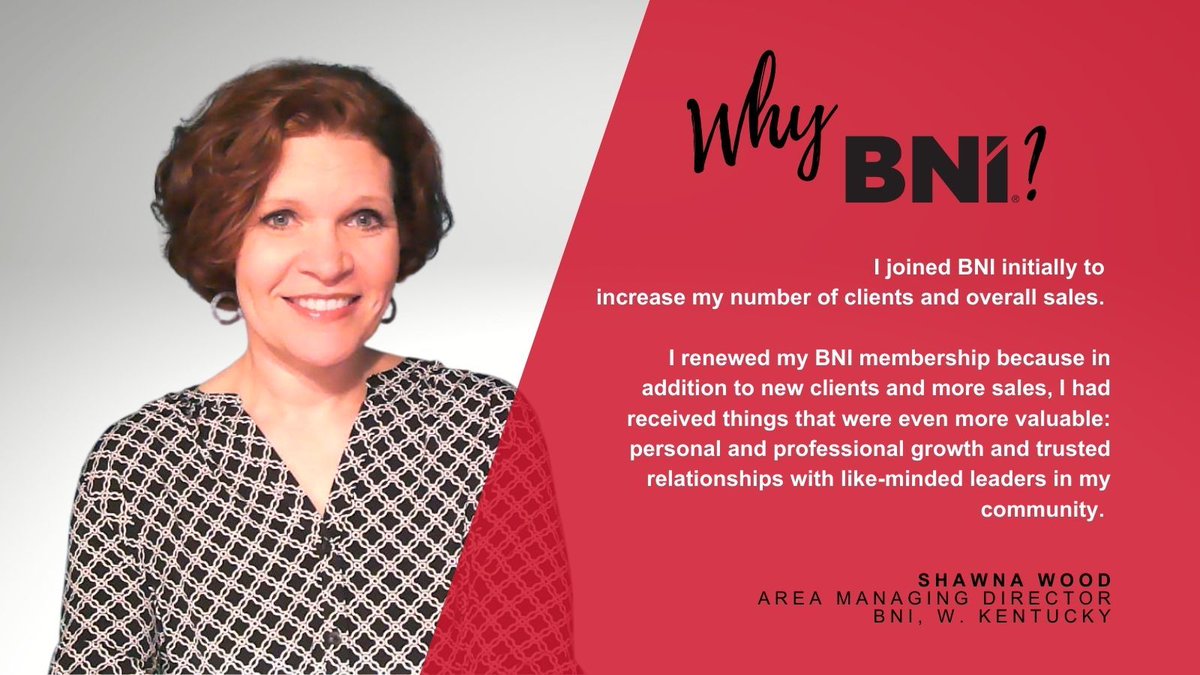 BNITNKYIN's tweet image. It&apos;s pretty common that the reason a member joins BNI is a bit different from why they choose to stay a member year after year. 

Shawna Wood, part of the Total Networking Team chapter in Glasgow, KY, says this was very much true of her BNI journey. 

#RelationshipNetworking