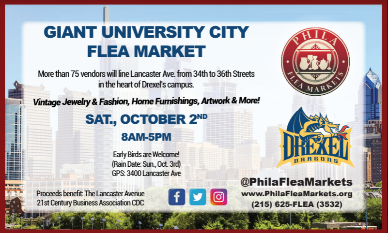 PhilaFleaMarket's tweet photo. STOP BY the Giant University City Flea Market happening THIS SATURDAY, October 2nd! Details below! 😍

3400 Lancaster Ave
Phila, PA 19104
8am-5pm
Saturday, Oct 2nd

#philaflea #philafleamarket #antique #vintage #philly #Phillyfunday #Phillysundayfunday #estatefinds https://t.co/Ow7kqJtPnE