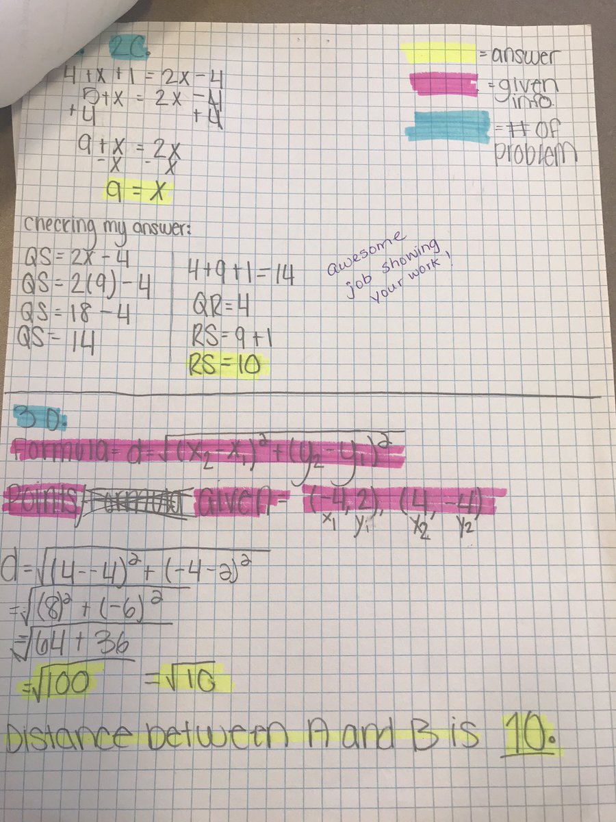 MsJayPillai's tweet photo. This student work made my day!! Love the color coding, checking the answer and showing the work! Great way to articulate understanding of the concept!#math https://t.co/XCWVtz8E9S