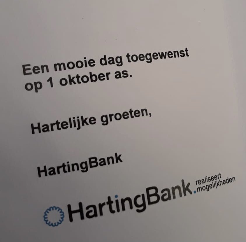 Namens de cliënten van het steunpunt en het woonproject Alkmaarseweg; heel erg bedankt! <a href="/HartingBank/">HartingBank</a> Het is een mooie dag!