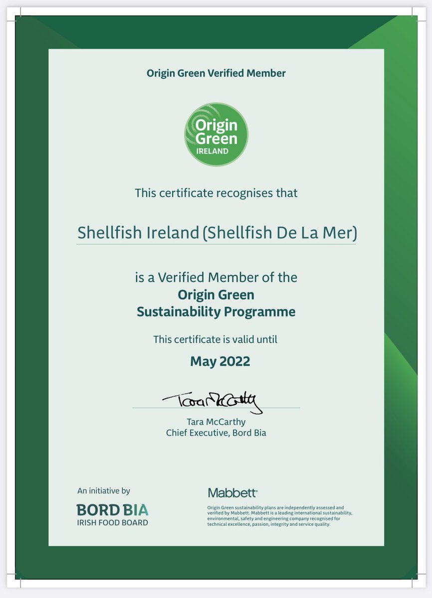 ShellfishDLM's tweet image. Delighted to be a Verified Member of the @OriginGreen Sustainability Programme!