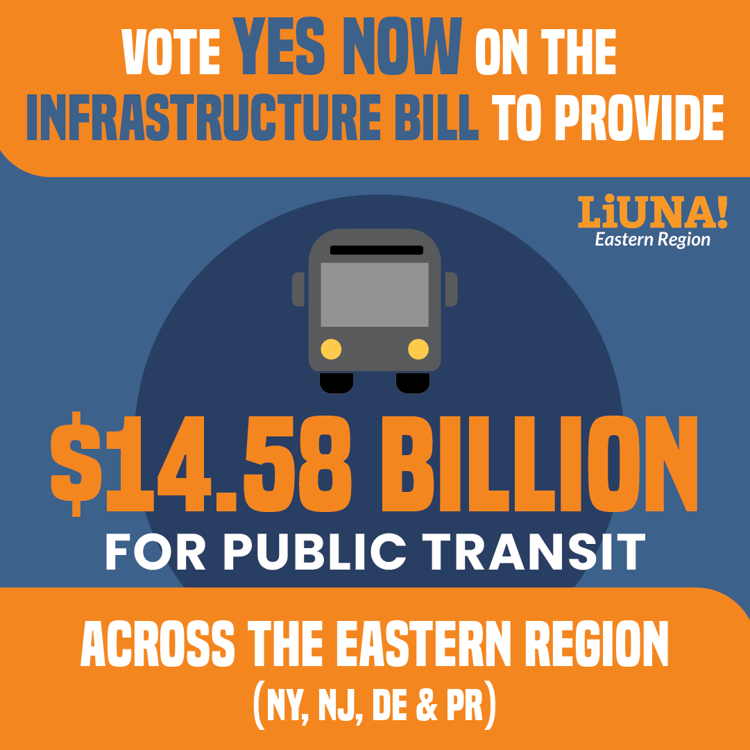 .<a href="/LiUNAEasternReg/">LIUNA Eastern Region</a> is with you, <a href="/RepJoshG/">Rep Josh Gottheimer</a>! We need #InfrastructureNOW!

Your YES VOTE TODAY on the #InfrastructureBill would provide $14.58 BILLION for public transit 🚉, creating jobs &amp; strengthening communities.

Let's BREAK THE BOTTLENECKS &amp; get this done!

#LIUNABuilds #1u