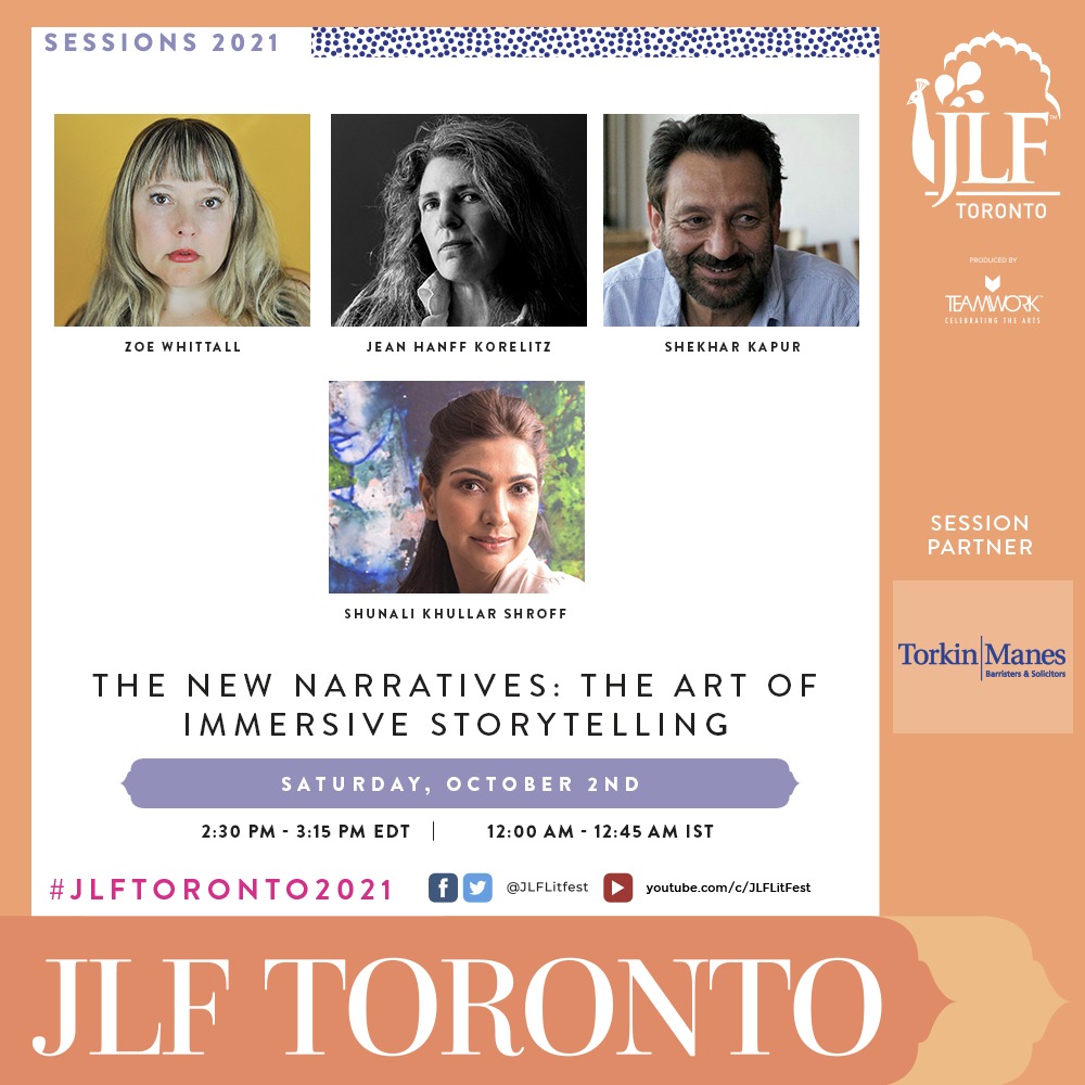 A star-studded panel including film director &amp; producer <a href="/shekharkapur/">Shekhar Kapur</a>, novelist &amp; playwright <a href="/jeanhanff/">Jean philippe hanff</a> , and Canadian poet, novelist and TV writer @zoe_whittall discuss the evolving nature of text, script and screen narrative, in conversation with author Shunali Khullar Shroff.