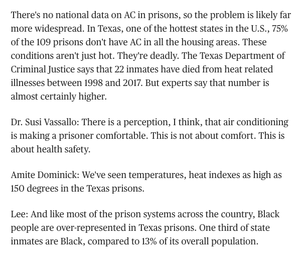 TexasCJE's tweet photo. Why formerly incarcerated people describe Texas prisons as being "locked in hell." 

Texas is one of the hottest states in the country, but people in state prisons are forced to go without air conditioning: https://t.co/vQYQcZ8Kgn https://t.co/ulyQMrKwdL