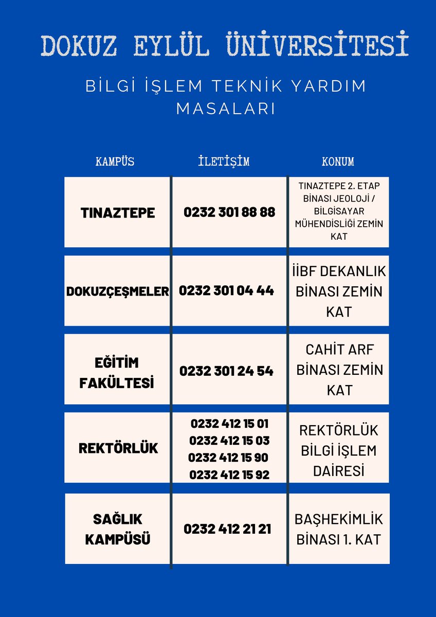 4 Ekim 2021 yılında başlayacak olan yeni eğitim-öğretim yılımızı pandemi koşullarında en iyi şekilde gerçekleştirmek amacıyla farklı noktalarda konumlandırdığımız teknik yardım masalarının iletişim bilgileri 👇👇