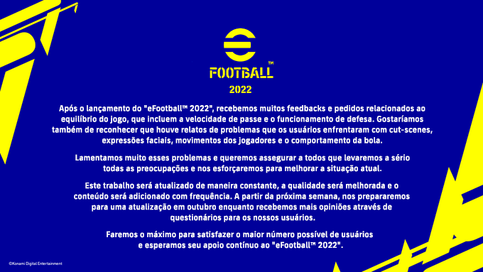 Jogue_eFootball's tweet photo. Informação importante para os fãs do eFootball™️ 

#eFootball2022 https://t.co/7uKbN730J8