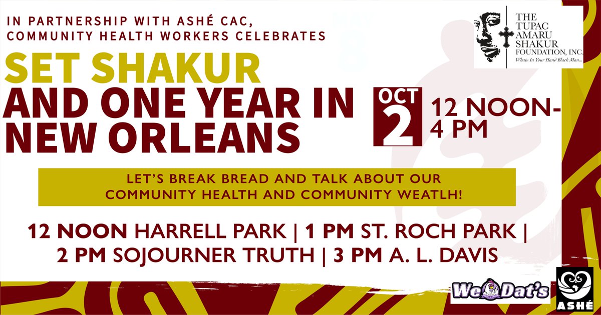 ashe_cac's tweet photo. They will provide free meals from We Dats at these locations: 

📍12 pm: Harrell Park (2202 Leonidas  St)
📍1 pm: St. Roch Park (1800 St. Roch Ave)
📍2 pm: Sojourner Truth Neighborhood Center (2200 Lafitte St)
📍3 pm: A. L.  Davis Park (2600 Lasalle St) (2/2)

#4TASF #AsheNOLA https://t.co/qsTbeiBmXA