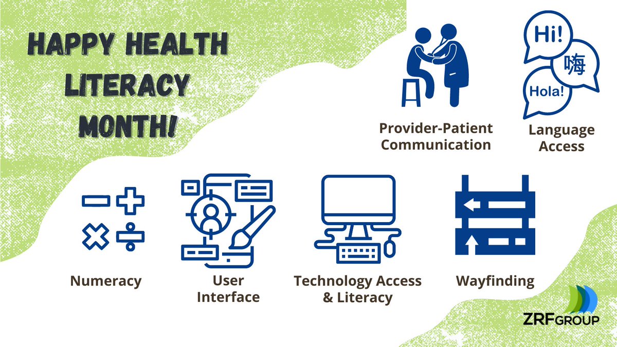 ZRFGroupInc's tweet photo. October is Health Literacy Month! 
Here are just a few examples of ways that health literacy can affect our lives. What other ways can you think of? 

#HealthLiteracyMonth #HealthLiteracy #PublicHealth #PatientExperience https://t.co/vhWJ1baew6