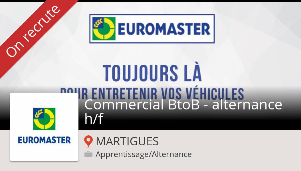 jj_csm's tweet photo. #Commercial BtoB - #alternance h/f needed in #MARTIGUES, apply now at #Euromaster! #job https://t.co/Jg8P91Zr0l https://t.co/WS8paep1HE