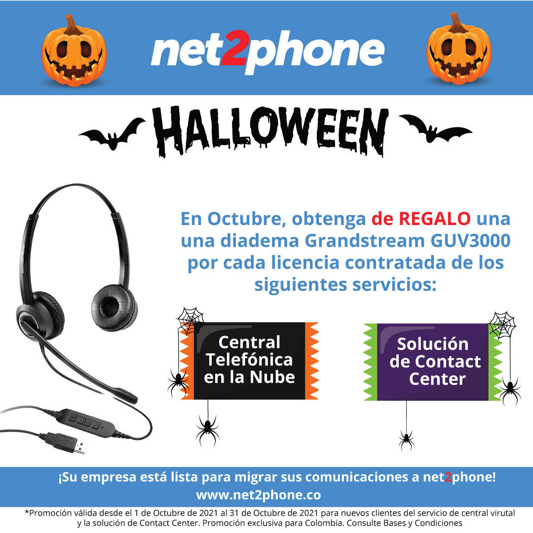 En octubre, el mes de Halloween, tenemos una promoción muy especial. Contratando nuestro servicio de central en la nube o la solución de contact center, tu eliges el regalo!

Más información: net2phone.co

#PBX #Promoción #Halloween #nube #UCaaS #contactcenter