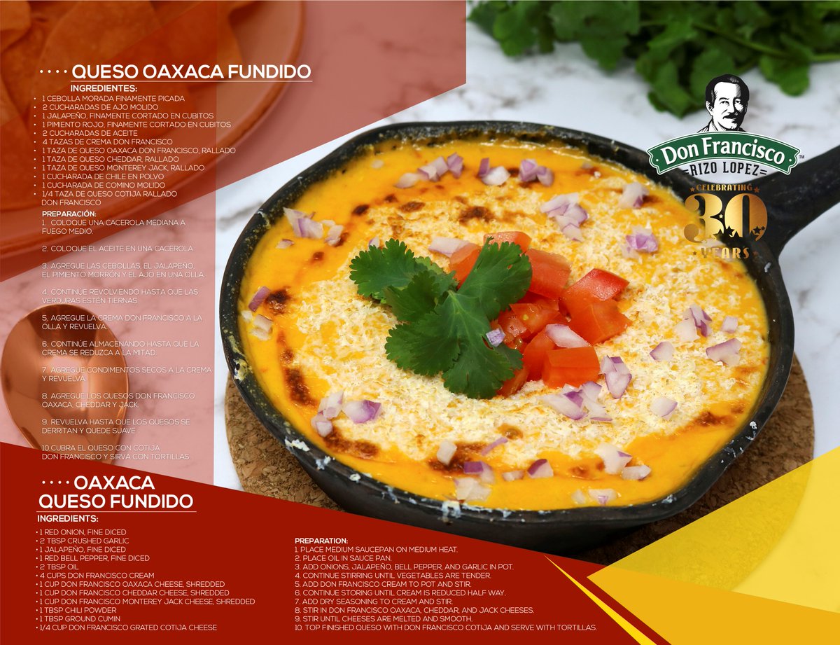 RizoLopezFoods's tweet photo. The thoughts of candy must wait 🍭🍬!! But for now, enjoy our recipe of the month!! 
 🎃 October's Recipe 🎃: 
-Queso Oaxaca Fundido 
-Oaxaca Queso Fundido https://t.co/AaanoeoHfU