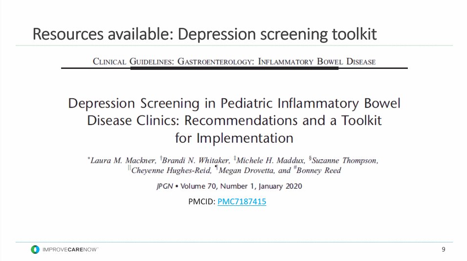 sarituno's tweet photo. DYK: there is a Depression Screening Toolkit available to @ImproveCareNow teams on the #ICNHUB - this resource was also published in @JPGNonline (citation in image)

#ImproveCareNow #ICNCC21F #CommunityBreakout #Depression #Psychosocial #MentalHealth #PRO #ShareSeamlessly https://t.co/lUP8LNczdn