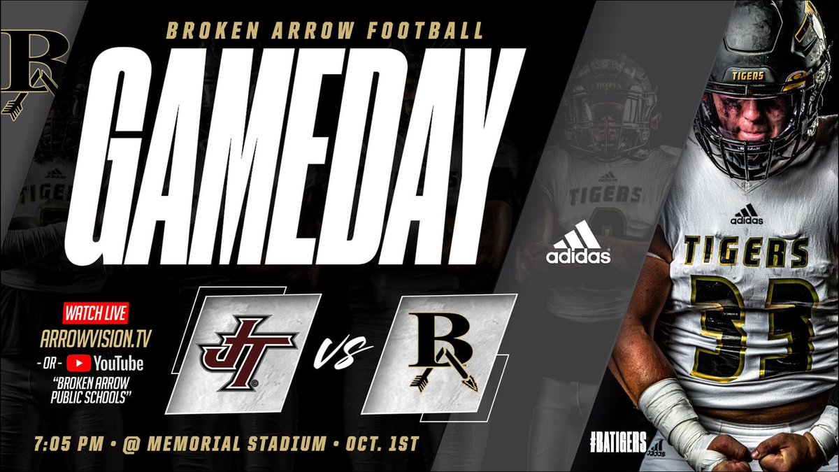 🚨 Game Day!
🏈 BA vs. Jenks 
⏰ 7:05 pm 
📍 Broken Arrow Memorial Stadium 
📺 youtu.be/5cAt4s9FYeY
📟 baschools.leanplayer.com
📊 stats.statbroadcast.com/broadcast/?id=…
🎟 bit.ly/3D2gkah