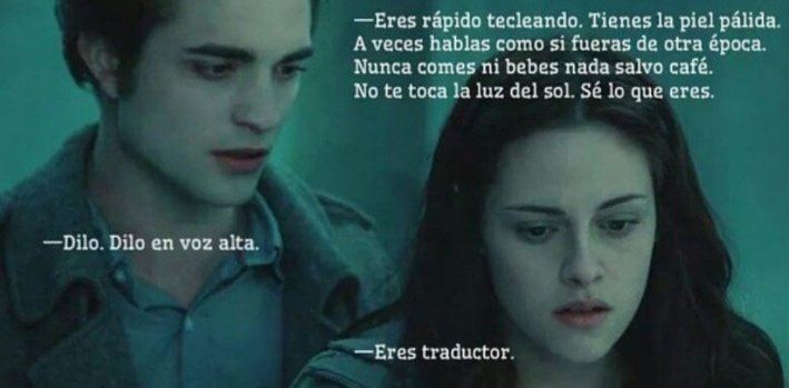 dullsxnlight's tweet photo. Not mi profesora poniéndonos un meme de crepúsculo para hablar de la solitaria vida del traductor https://t.co/oWQOolyeOe